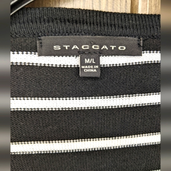 Staccato Black & White Striped Drape Cardigan Sweater, M/L - Picture 4 of 5